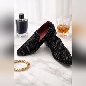 Portabella MORETTI Slip On Rhinstone Embellished Black Tuxedo Shoes. Mens 11